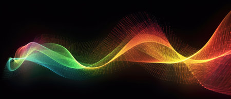 A colorful wave of light on a black backgroundの素材