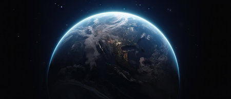 Planet earth from space. Seen from Space: A Stunning View of Nature's Fury, cinematic scene like a movieの素材