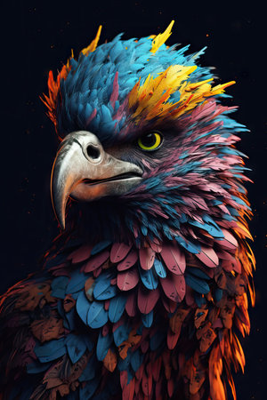 colorful bird parrot on the dark backgroundの素材