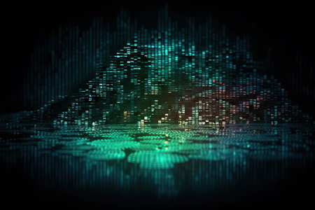Big data information flow technology concept.IT roadmap modern technology and innovative processes, networking and big data. Data funnel ai network. Quantum technologyの素材