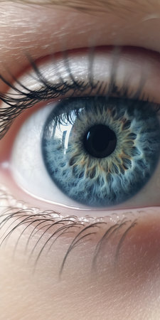 close up of a beautiful blue eye with white clear iris, super resolution macro shot, future imagination inspire eyeの素材