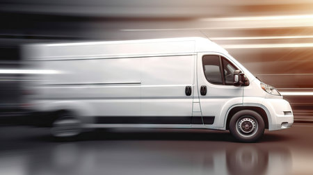 Delivery van going fast, delivers packages, Delivery transportation and logistics concept. transport truckの素材