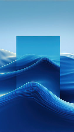 Minimal blue wave wallpaper background, copy space mockup.の素材