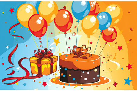 birthday party for kids, vector style illustration, celebrating birthday. Children having fun.の素材