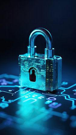 background concept of data protection and cybersecurity technology privacy.Lock Icon of Cyber Security Digital Data, Digital Data Network Protection,の素材