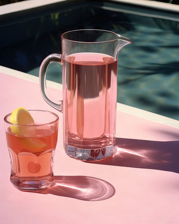 Summer lemonade with basil and lime on white background. One fresh summer cocktailの素材