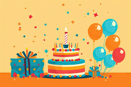 birthday party for kids, vector style illustration, celebrating birthday. Children having fun.の素材