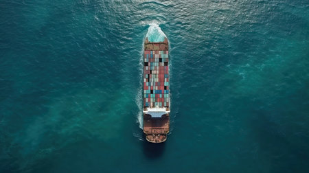 Cargo Container shipping business logistics import and export by container ship in the open sea, freight ship boat.の素材