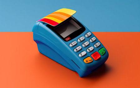 Bank payment terminal over color backgroundの素材