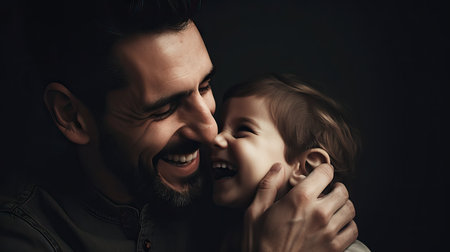 Father and child having a good time, professional color grading, cinematic tones, feeling fatherhood concept, happy kidsの素材