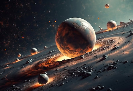 Science fiction space visualization. Planetary system.の素材