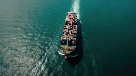 Cargo Container shipping business logistics import and export by container ship in the open sea, freight ship boat.の素材