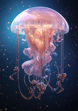 Colorful illustration of a jellyfish, fantasy underwater concept.の素材
