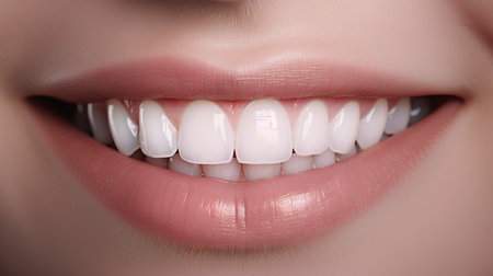 Fresh smile of woman with healthy teeth, close up image, conceptual.Dental care. Dentistry concept.の素材