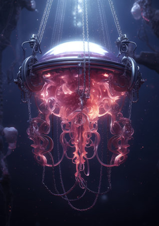 Colorful illustration of a jellyfish, fantasy underwater concept.の素材