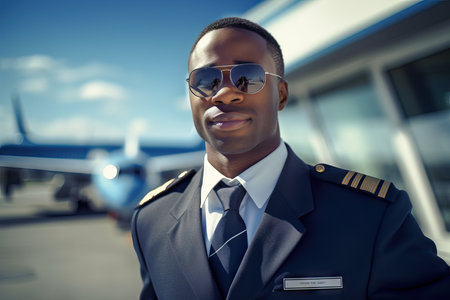 Black african man pilot, african professionals working in high capacity positionsの素材
