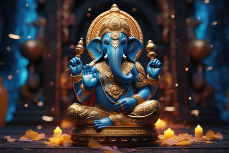 Golden lord Ganesha sculpture on golden background. celebrate lord Ganesha festival.の素材