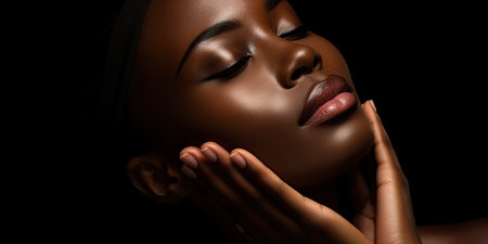 African American woman receiving a facial mask treatment at a spa to enhance her skin care routineの素材