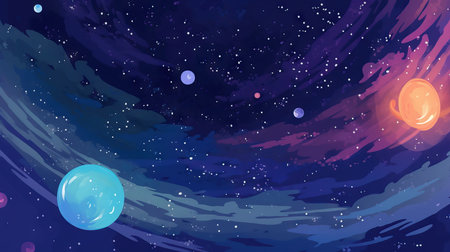 Space background. Fantasy planets.Abstract Space Illustration Set, Retro Style Artの素材