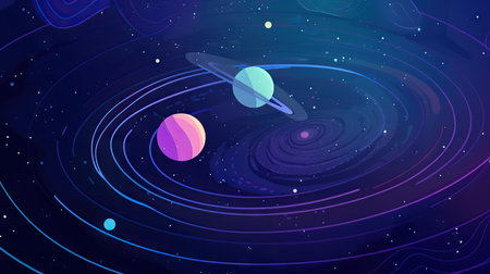 Space background. Fantasy planets.Abstract Space Illustration Set, Retro Style Artの素材