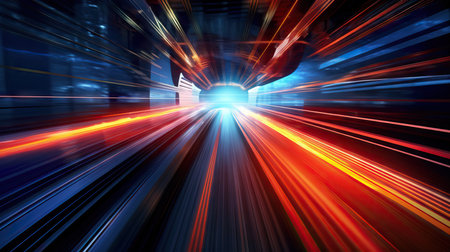 Futuristic High Speed Light Tail, speed communication concept, cyberspace futuristic image.の素材