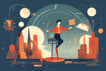 balance between job, life. Comparison business stress and healthy life.Tiny employees vector conceptの素材