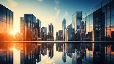 Low angle view of skyscrapers in the city, financial business districtの素材