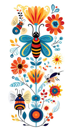 minimal background design flowers bee colorful style, geometric modelsの素材
