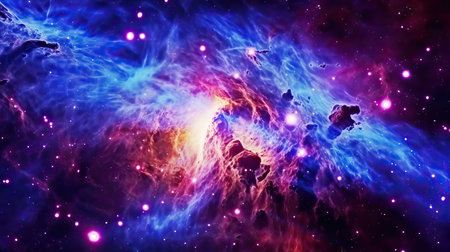 colorful clouds and stars in space, beautiful galaxy in outer space.Nebula night sky rainbow colorsの素材