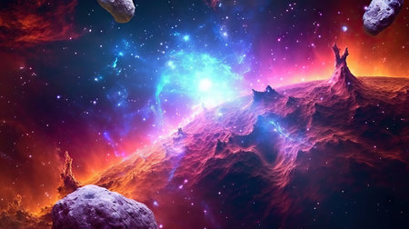 colorful clouds and stars in space, beautiful galaxy in outer space.Nebula night sky rainbow colorsの素材