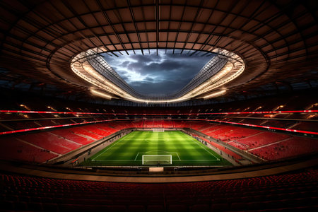 Modern Football Stadium, empty space, competition championship concept, football game bannerの素材