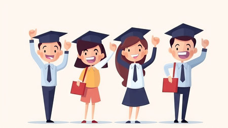 Student graduation, Achieved steps diploma university graduateの素材