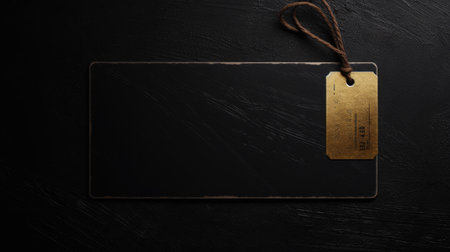 An elegant black cutting board label tag made of black leather, decorated with rope,copy space conceptの素材