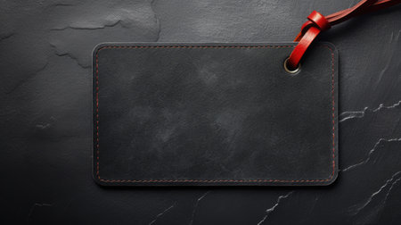An elegant black cutting board label tag made of black leather, decorated with rope,copy space conceptの素材