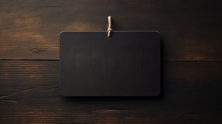 An elegant black cutting board label tag made of black leather, decorated with rope,copy space conceptの素材