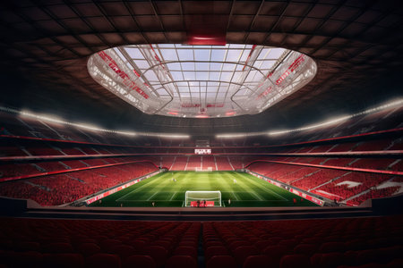 Football Stadium, empty football stadium, wide angle view from top seats.の素材