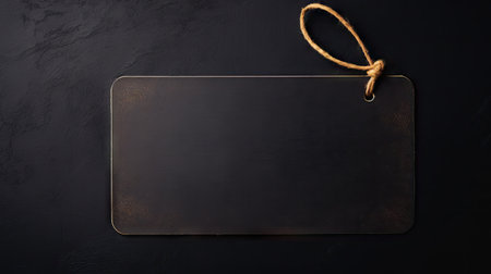 An elegant black cutting board label tag made of black leather, decorated with rope,copy space conceptの素材