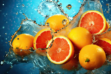 Orange in water splash, drinking cocktails and flavorの素材
