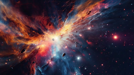 colorful clouds and stars in space, beautiful galaxy in outer space.Nebula night sky rainbow colorsの素材