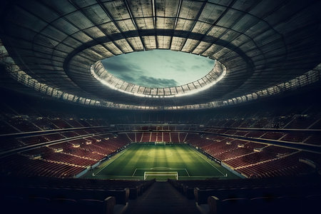 Football Stadium, empty football stadium, wide angle view from top seats.の素材
