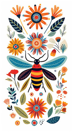 minimal background design flowers bee colorful style, geometric modelsの素材