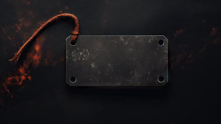 An elegant black cutting board label tag made of black leather, decorated with rope,copy space conceptの素材