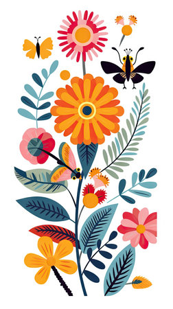 minimal background design flowers bee colorful style, geometric modelsの素材