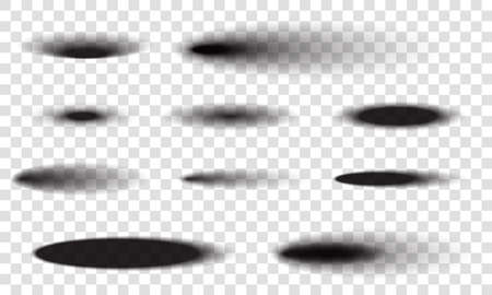 Shadows round or oval shape vector isolated icons set on transparent background. Shadows with soft edges and gradient halftone.のイラスト素材