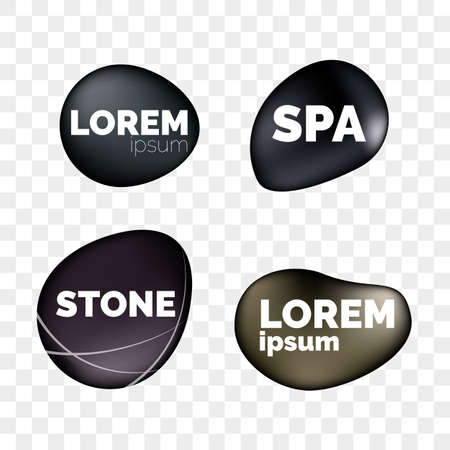 SPA stones 3D isolated realistic icons on transparent background for logo design. Zen relaxation and massage black stone pebbles templates for SPA massage salon or jewelry decorationのイラスト素材