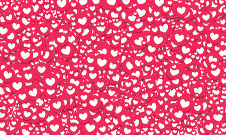 Like and heart icons vector background for live stream video chat design template. Social nets blue thumb up like and red heart web buttons on white backgroundのイラスト素材