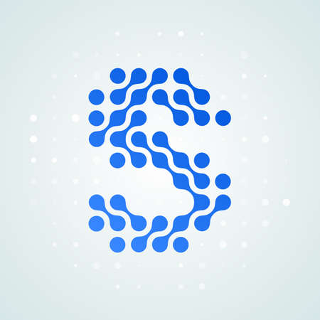 Letter S logo modern halftone icon. Vector flat letter S sign in futuristic blue dot line liquid font trendy digital designのイラスト素材
