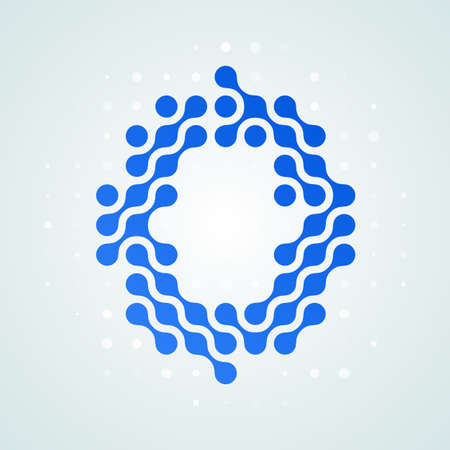 Letter O logo modern halftone icon. Vector flat letter O sign in futuristic blue dot line liquid font trendy digital designのイラスト素材