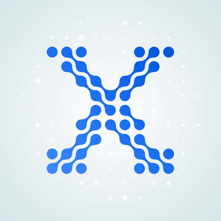 Letter X logo modern halftone icon. Vector flat letter X sign in futuristic blue dot line liquid font trendy digital designのイラスト素材