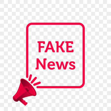 Fake News message quote in megaphone badge isolated on transparent background. Vector creative concept icon of megaphone badge template with text Fake Newsのイラスト素材
